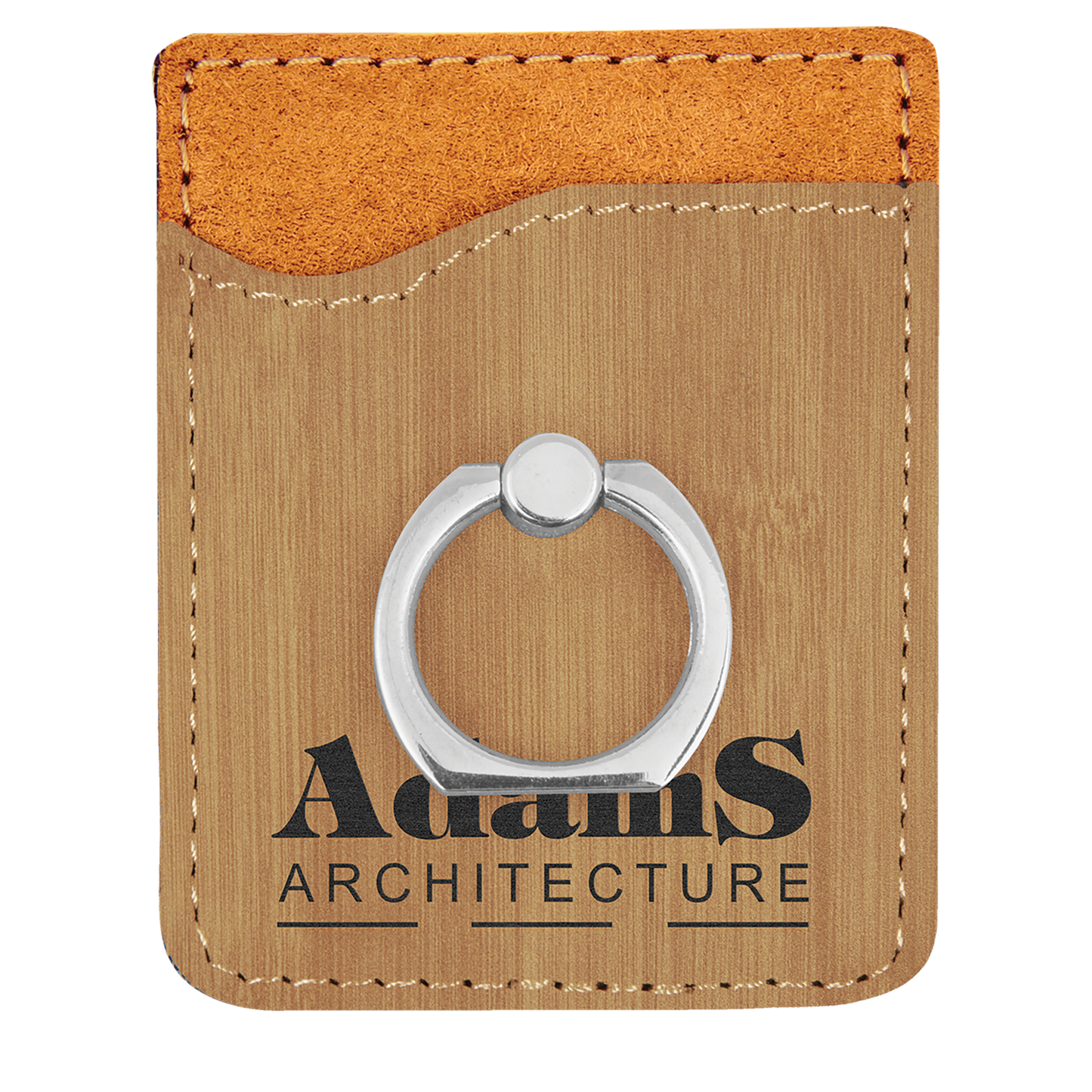 Bamboo Laserable Leatherette Phone Wallet with Silver Phone Wallet with Silver Ring