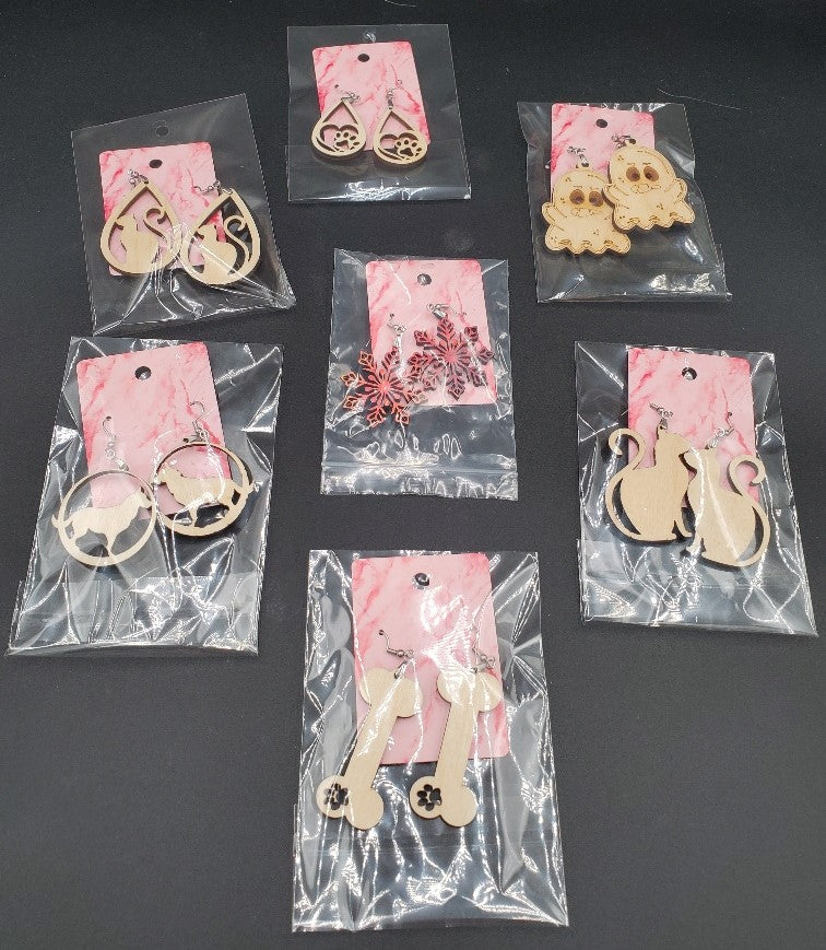 Laser Engraved Wood Earrings