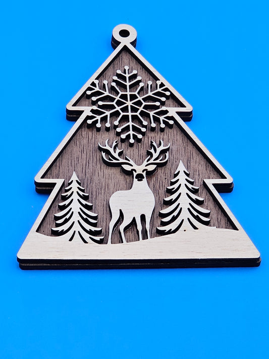 Christmas Tree With Elk Layered Ornament