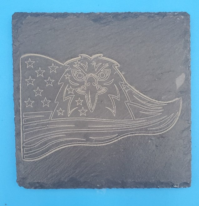 Eagle Flag 1 Laser Engraved Square Slate Coasters