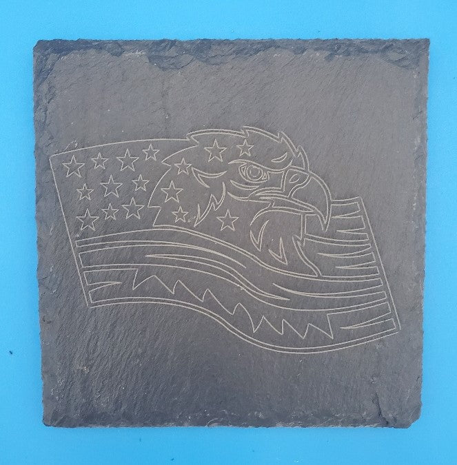 Eagle Flag 2 Laser Engrave Square Slate Coasters