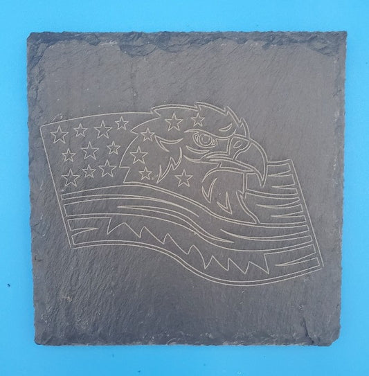 Eagle Flag 2 Laser Engrave Square Slate Coasters