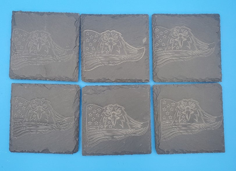 Eagle Flag 1 Laser Engraved Square Slate Coasters