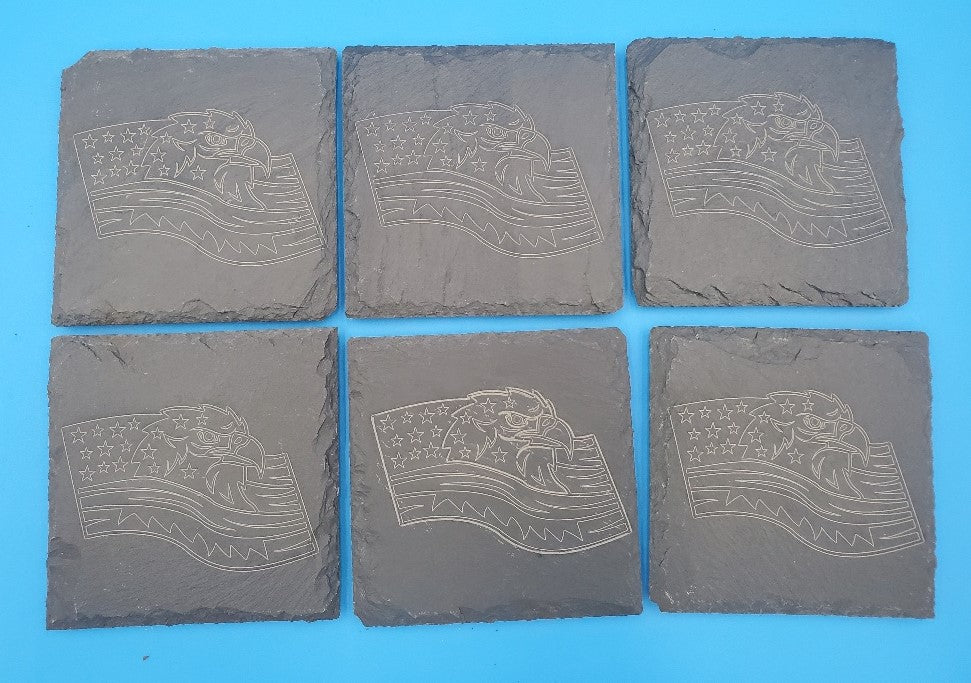 Eagle Flag 2 Laser Engrave Square Slate Coasters