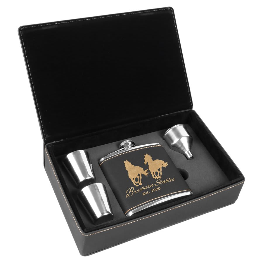 Laserable Leatherette Flask Gift Set