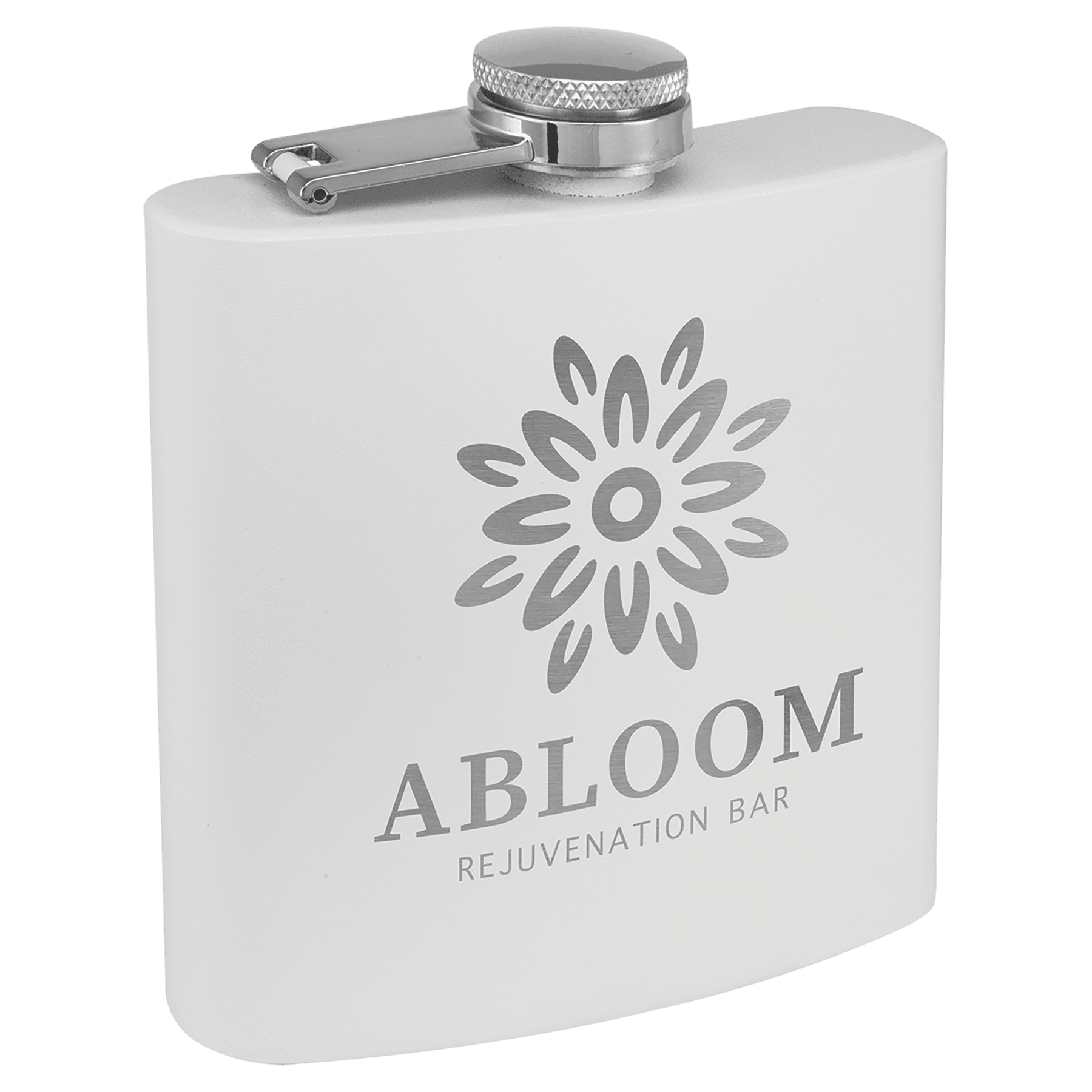 Matte White Powder Coated Laserable Stainless Steel 6 oz. Flask