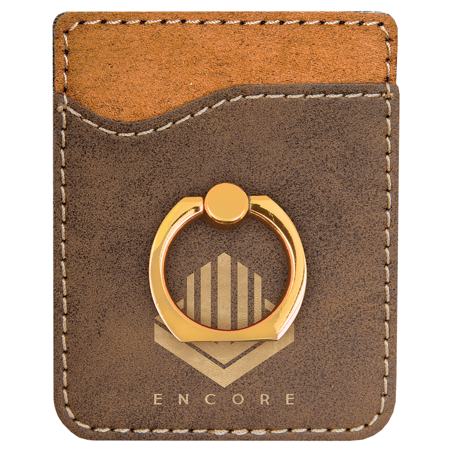Rustic/Gold Laserable Leatherette Phone Wallet with Gold Phone Wallet with Silver Ring