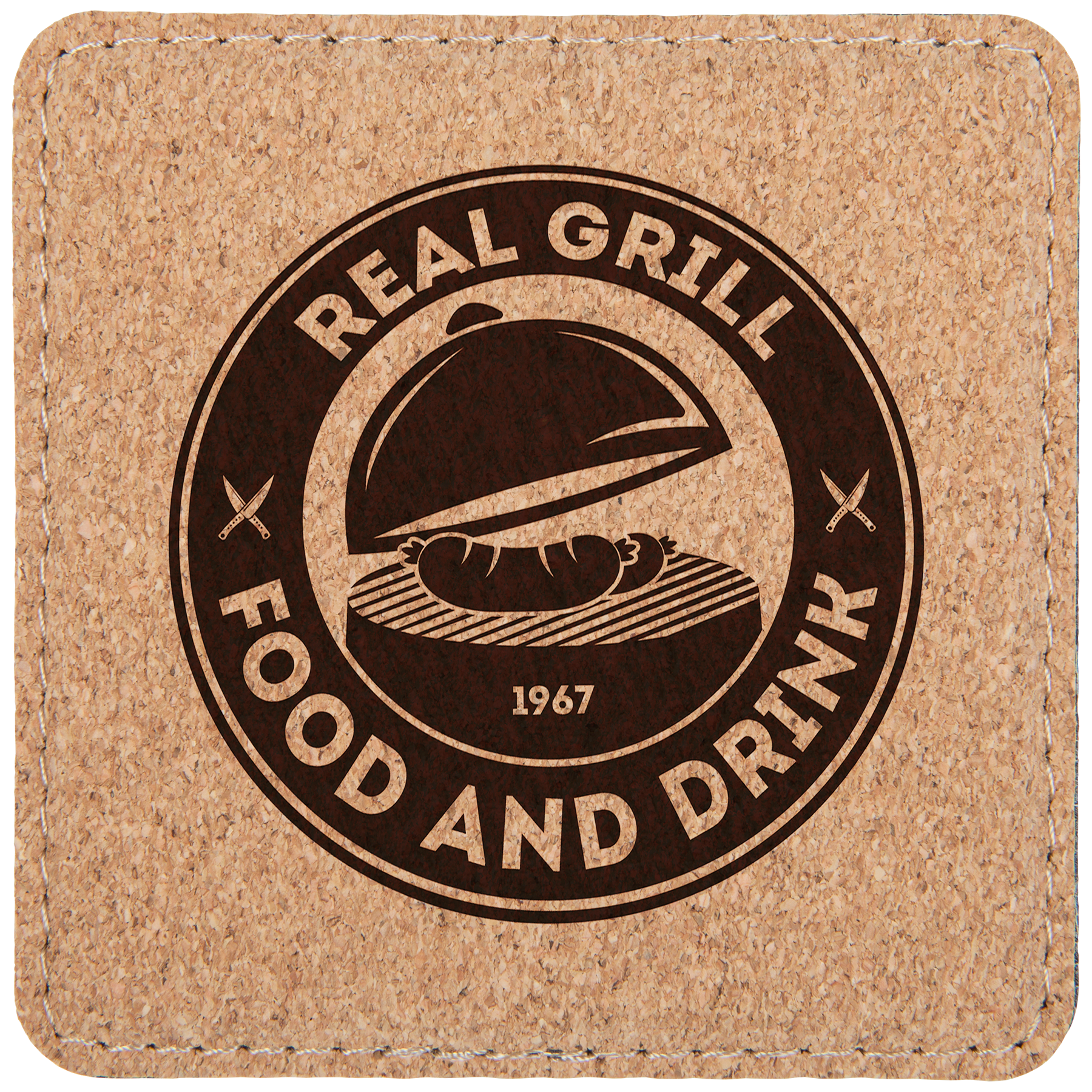 4" x 4" Square Cork Coaster with Stitching