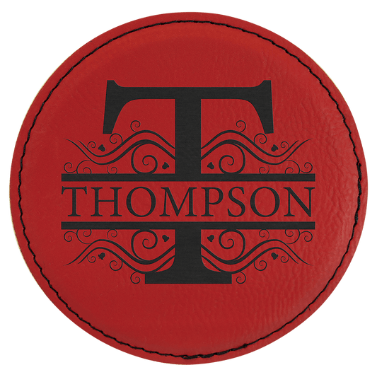 Red 4" Round Laserable Leatherette Coaster