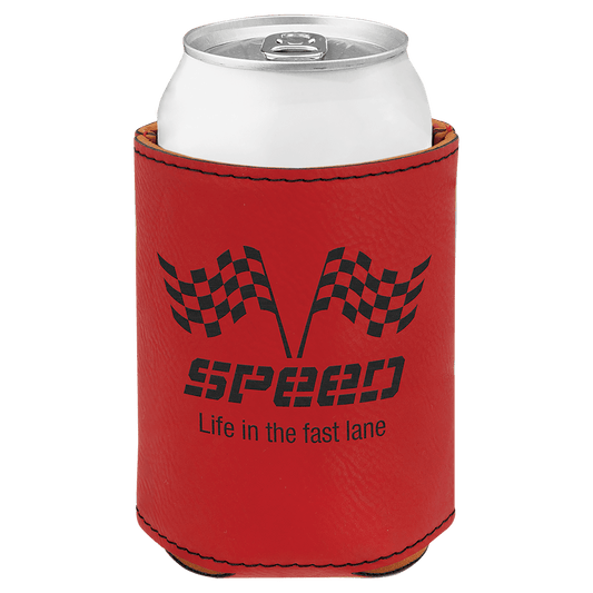 Red 3 3/4" Laserable Leatherette Beverage Holder