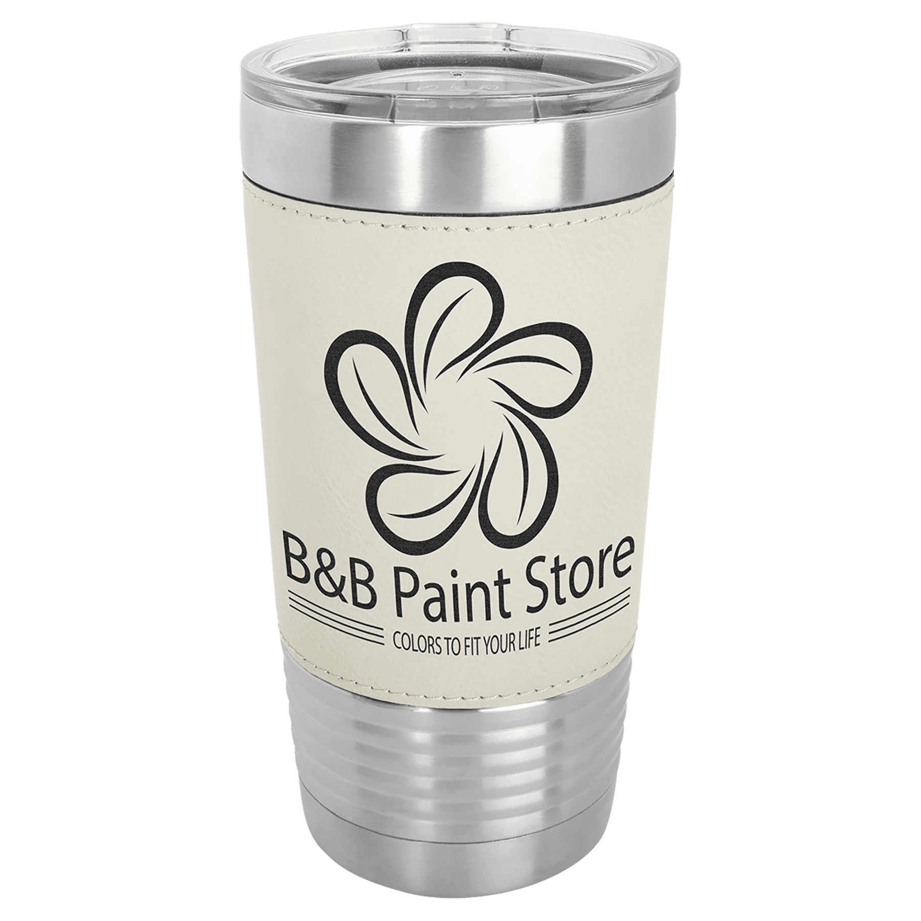 White Black Polar Camel 20 oz. Laserable Leatherette Tumbler with Clear Lid