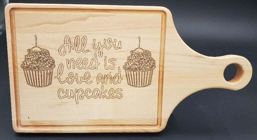 Love and Cupcakes 13-1/2 x 7 Cutting Board