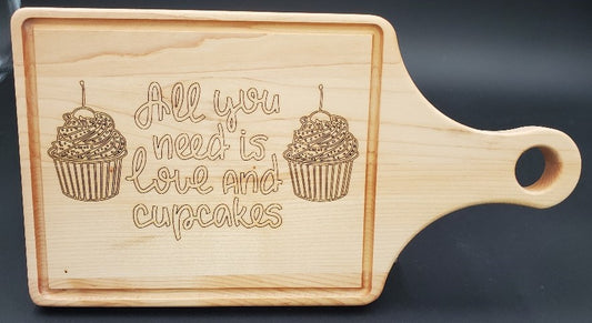 Love and Cupcakes 13-1/2 x 7 Cutting Board