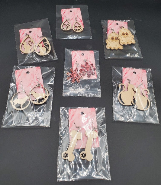 Laser Engraved Wood Earrings